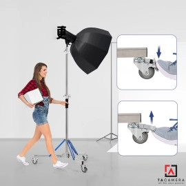 Chân Đèn Inox Chịu Tải 20kg TA305 - 305cm Kèm Bánh Xe Và Tay Arm TA01