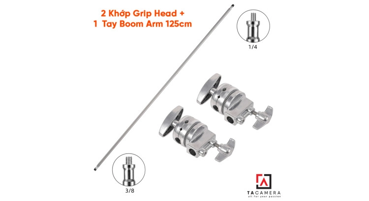 Tay Boom - Arm Treo Đèn Inox 125cm + 2 Khớp Nối Grip Head