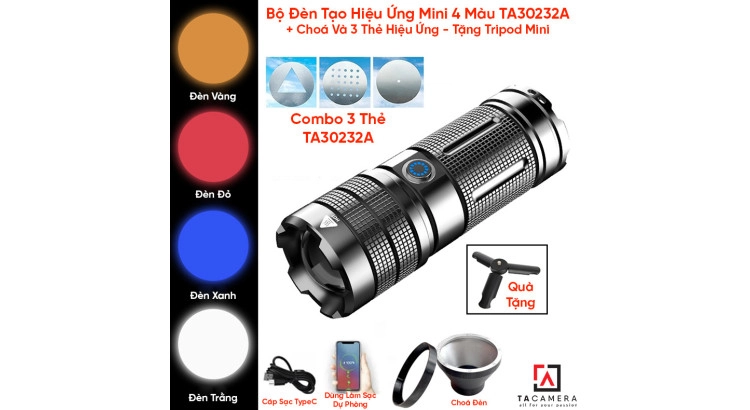 Bộ Đèn Tạo Hiệu Ứng Mini 4 Màu + Choá Và 3 Thẻ Hiệu Ứng - Tặng Tripod Mini - TA30232A