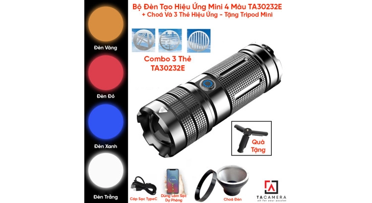 Bộ Đèn Tạo Hiệu Ứng Mini 4 Màu + Choá Và 3 Thẻ Hiệu Ứng - Tặng Tripod Mini - TA30232E