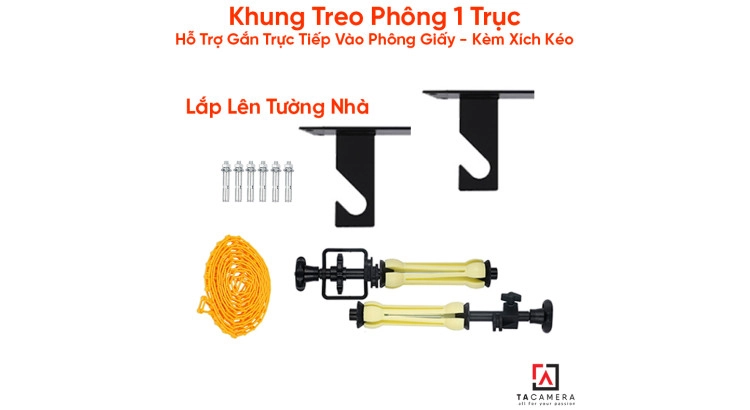 Khung Treo Phông 1 Trục Lắp Tường Hỗ Trợ Gắn Trực Tiếp Vào Phông Giấy - Kèm Xích Kéo