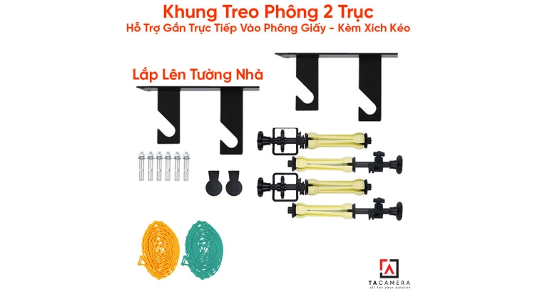 Khung Treo Phông 2 Trục Lắp Tường Hỗ Trợ Gắn Trực Tiếp Vào Phông Giấy - Kèm Xích Kéo