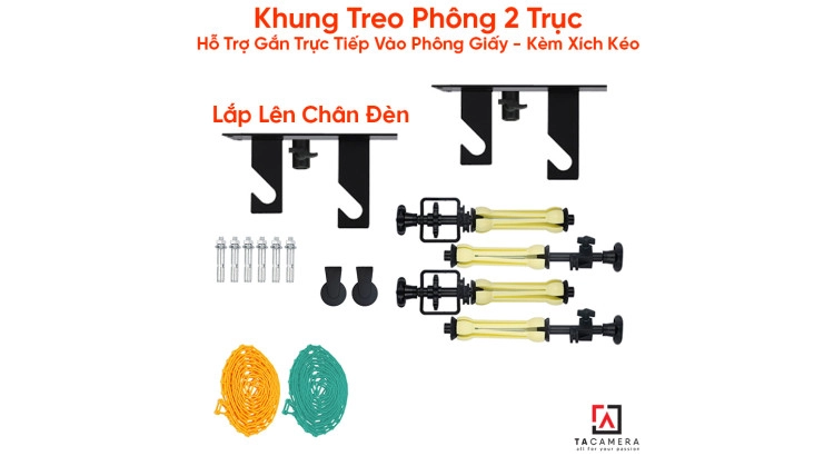 Khung Treo Phông 2 Trục Lắp Chân Đèn Hỗ Trợ Gắn Trực Tiếp Vào Phông Giấy - Kèm Xích Kéo
