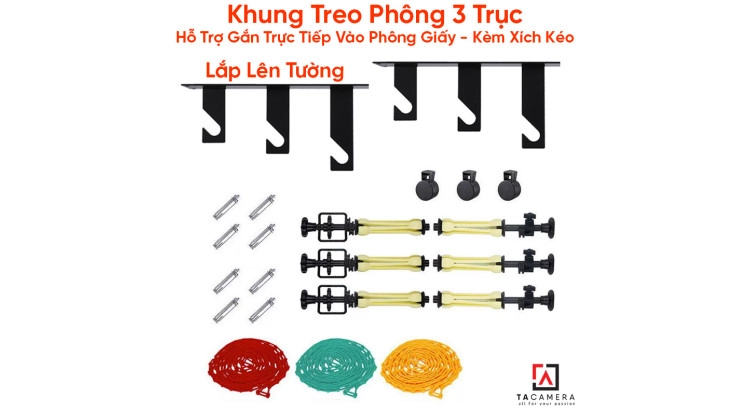 Khung Treo Phông 3 Trục Lắp Tường Hỗ Trợ Gắn Trực Tiếp Vào Phông Giấy - Kèm Xích Kéo