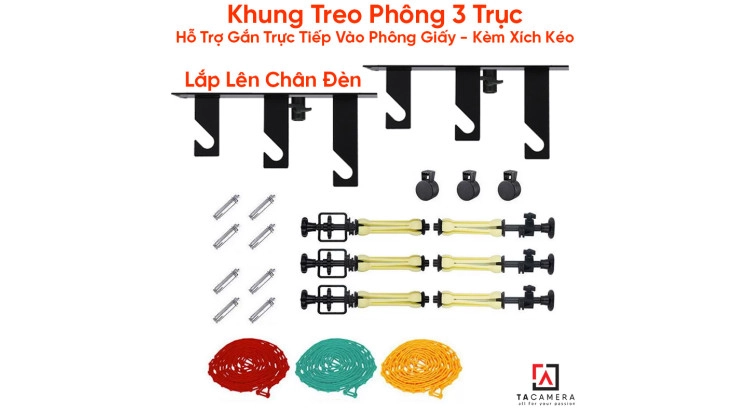 Khung Treo Phông 3 Trục Lắp Chân Đèn Hỗ Trợ Gắn Trực Tiếp Vào Phông Giấy - Kèm Xích Kéo