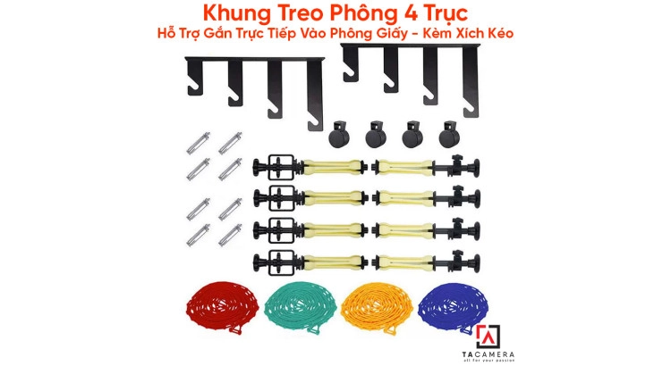 Khung Treo Phông 4 Trục Hỗ Trợ Gắn Trực Tiếp Vào Phông Giấy - Kèm Xích Kéo