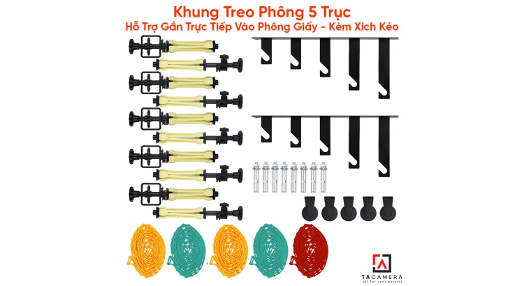 Khung Treo Phông 5 Trục Hỗ Trợ Gắn Trực Tiếp Vào Phông Giấy - Kèm Xích Kéo