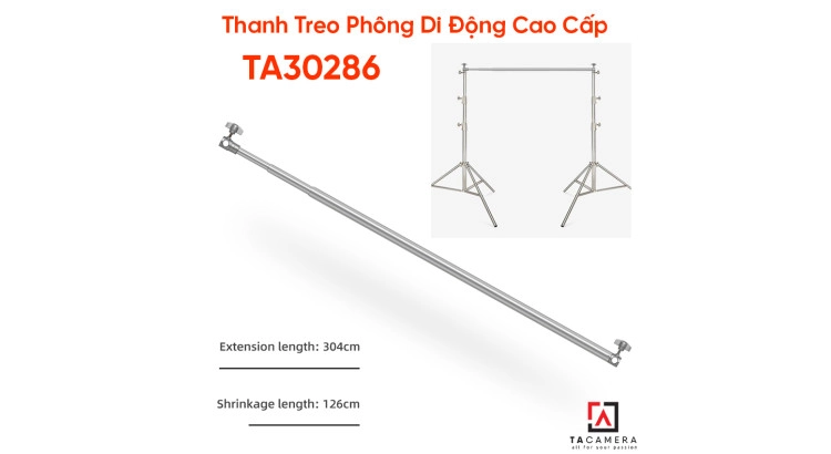Thanh Treo Phông Di Động Inox TA30286 Cao Cấp - Dạng Rút - 1,2m Đến 3m