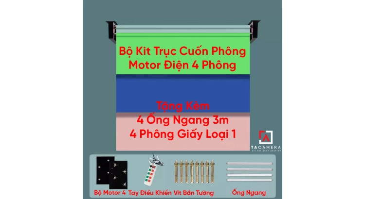Bộ Kit Trục Cuốn Phông Motor Điện 4 Phông - Tặng Kèm 4 Ống Ngang 3m + 4 Phông Giấy Loại 1