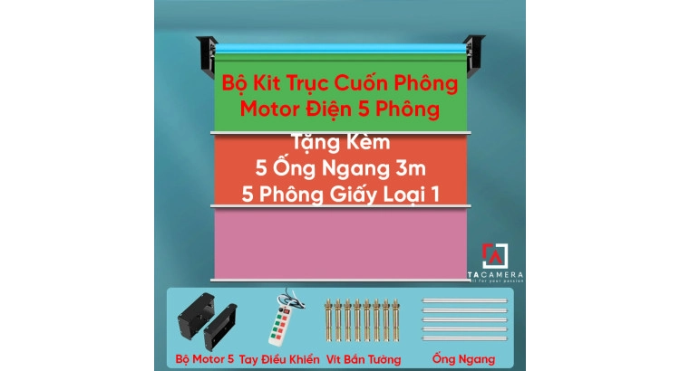 Bộ Kit Trục Cuốn Phông Motor Điện 5 Phông - Tặng Kèm 5 Ống Ngang 3m + 5 Phông Giấy Loại 1
