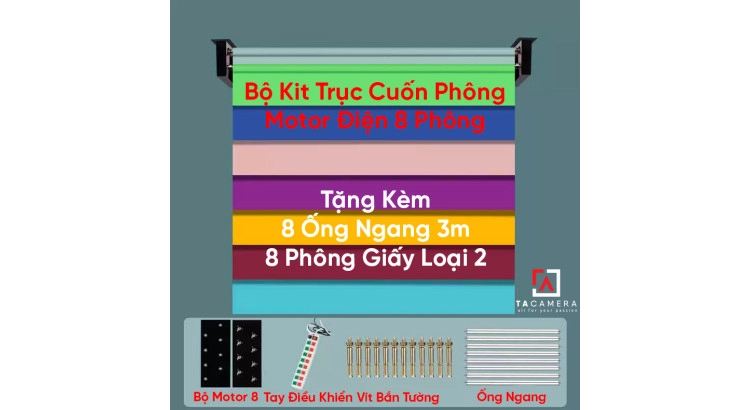 Bộ Kit Trục Cuốn Phông Motor Điện 8 Phông - Tặng Kèm 8 Ống Ngang 3m + 8 Phông Giấy Loại 2