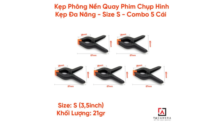 Combo 5 Cái - Kẹp Phông Nền Quay Phim Chụp Hình, Kẹp Đa Năng - Size S