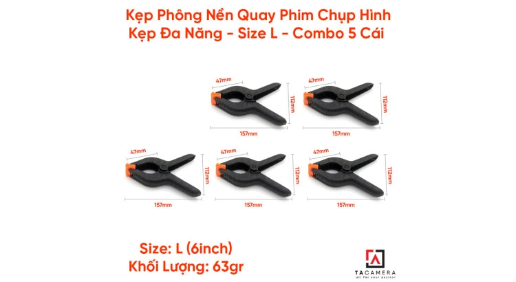 Combo 5 Cái - Kẹp Phông Nền Quay Phim Chụp Hình, Kẹp Đa Năng - Size L