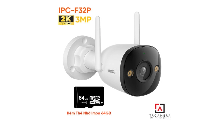 Kèm Thẻ Nhớ 64GB - Camera Wifi Ngoài Trời Imou Bullet 2C IPC-F32P 3MP 2K - Chống Nước - Kết Nối Wifi 6