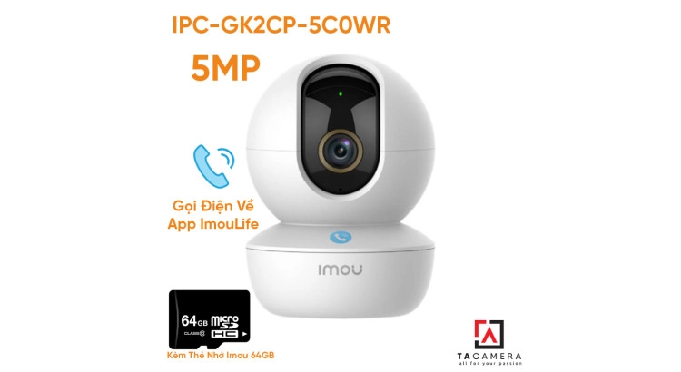 Kèm Thẻ Nhớ 64GB - Camera Wifi Không Dây Trong Nhà Imou Ranger RC IPC-GK2CP-5C0WR 5MP, Đàm Thoại 2 Chiều, Nút Call Gọi Điện