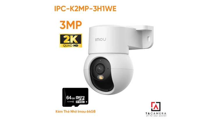 Kèm Thẻ Nhớ 64GB - Camera Wifi Trong Nhà Imou Ranger Mini IPC-K2MP-3H1WE 3MP 2K - Phát Hiện Người, Đàm Thoại 2 Chiều, Quay Quét 360°, Kết Nối WiFi/USB-C