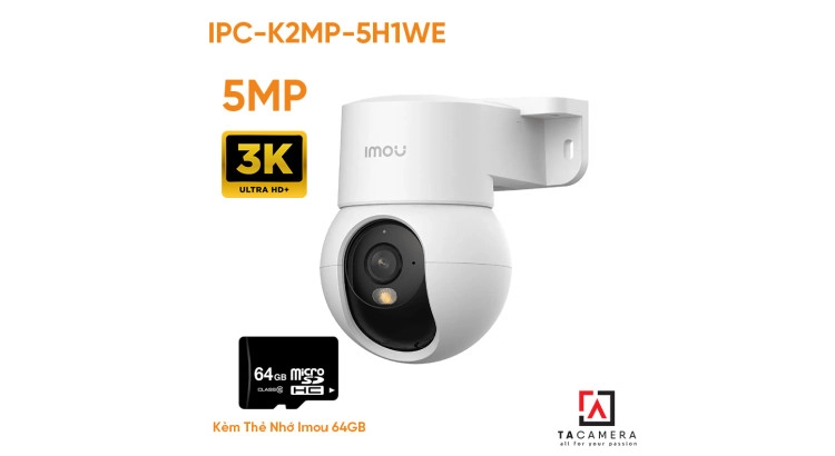 Kèm Thẻ Nhớ 64GB - Camera Wifi Trong Nhà Imou Ranger Mini IPC-K2MP-5H1WE 5MP 3K - Phát Hiện Người, Đàm Thoại 2 Chiều, Quay Quét 360°, Kết Nối WiFi/USB-C