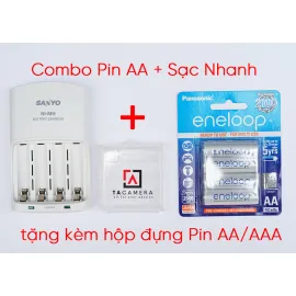 Combo Pin AA Eneloop Trắng + Sạc Nhanh