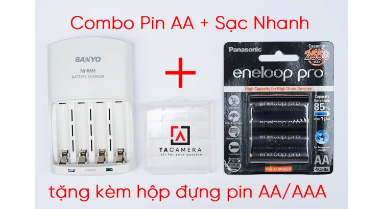 Combo Pin AA Eneloop Đen + Sạc Nhanh