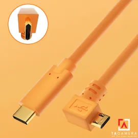 Dây Cáp Type-C To Micro-B 5-Pin - Chụp Ảnh Flatlay Bằng Liveview - Màu Cam - Dài 5m - Right Angle