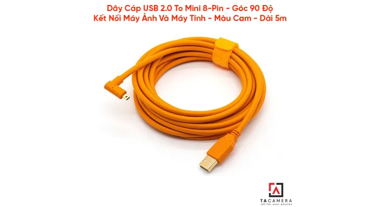 Dây Cáp USB 2.0 To Mini 8-Pin - Chụp Ảnh Flatlay Bằng Liveview - Màu Cam - Dài 5m - Right Angle