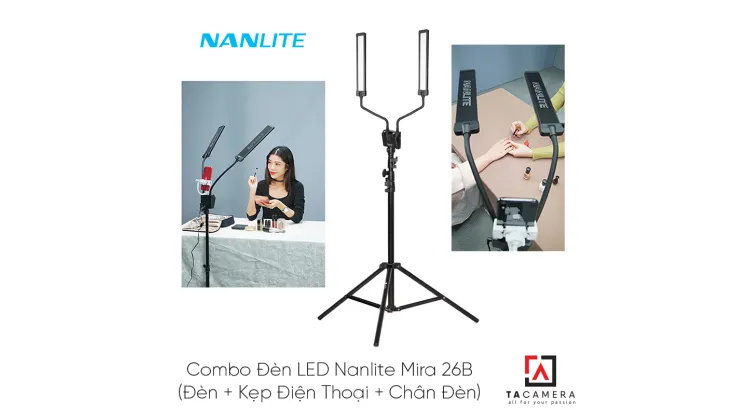 Combo Đèn LED Nanlite Mira 26B LED Beauty Light (Đèn + Kẹp Điện Thoại + Chân Đèn)